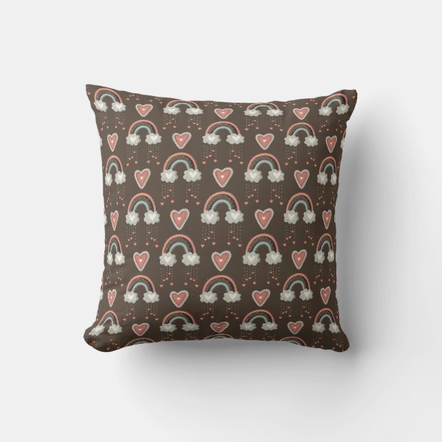 Pretty Boho Rainbows Pattern Throw Pillow (Front)