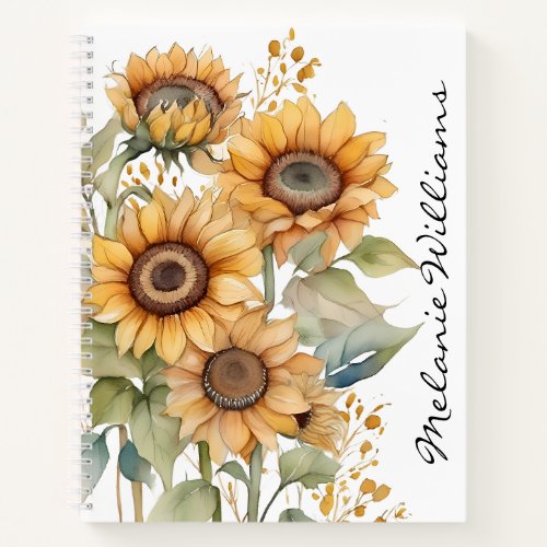 Pretty Boho Sunflowers  Personalized Name Notebook