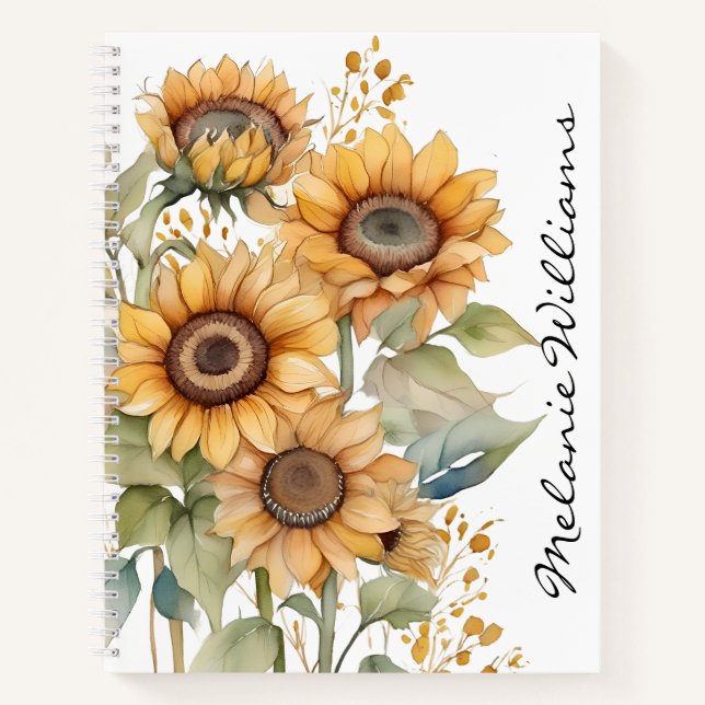 Pretty Boho Sunflowers | Personalized Name Notebook (Front)