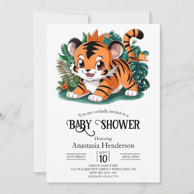 Pretty Boho Tiger Digital Baby Shower Invitation (Front)