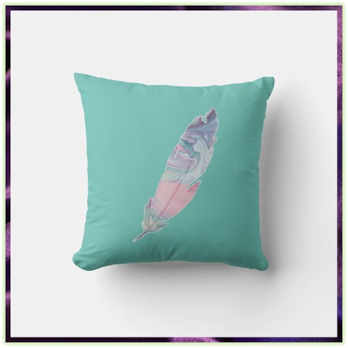 Pretty Boho Turquoise Feather Throw Pillow