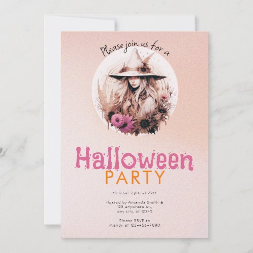 Pretty Boho Witch Ombre Halloween Party Invitation