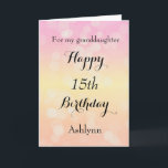 Pretty Bokeh 15th Birthday Granddaughter Card<br><div class="desc">A bokeh 15th birthday granddaughter card,  which you can easily personalize with her name. This granddaughter birthday card has a bokeh design with the background in a light pink,  light yellow and light orange. The inside reads a sweet birthday message,  which can also be personalized if wanted.</div>