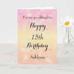 Pretty Bokeh 15th Birthday Granddaughter Card<br><div class="desc">A bokeh 15th birthday granddaughter card,  which you can easily personalize with her name. This granddaughter birthday card has a bokeh design with the background in a light pink,  light yellow and light orange. The inside reads a sweet birthday message,  which can also be personalized if wanted.</div>
