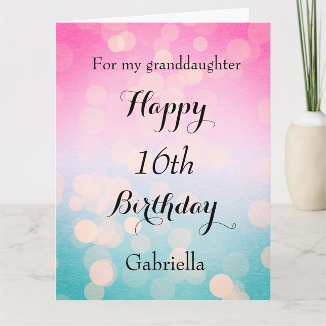 Pretty Bokeh Happy 16th Birthday Granddaughter Card (Front)
