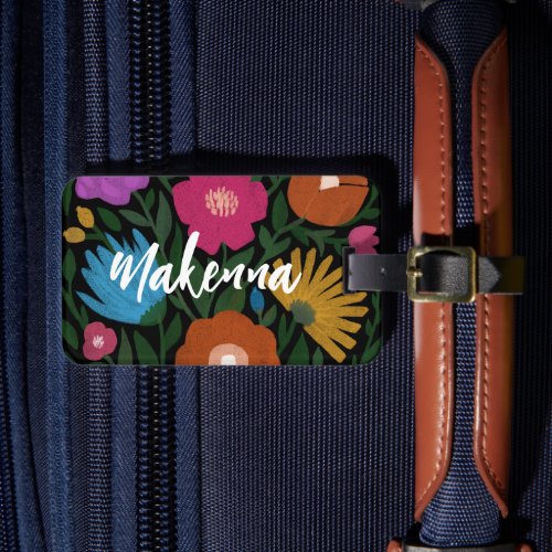 Pretty Bold Colorful Florals Name  Luggage Tag
