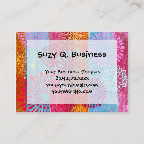 Pretty Bold Colorful Flower Bursts on Wide Stripes Business Card