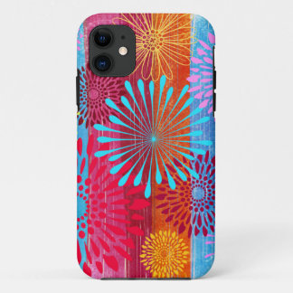 Pretty Bold Colorful Flower Bursts on Wide Stripes iPhone 11 Case