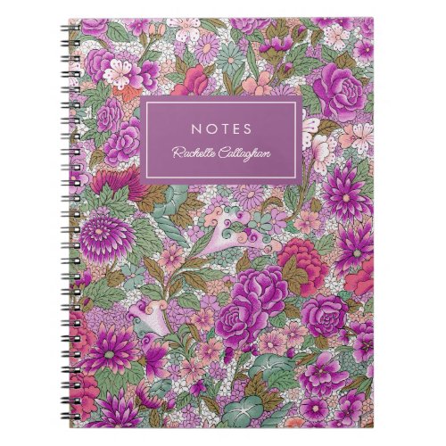 Pretty Bold Floral Pattern Magenta Name Notebook