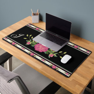 Pretty Bold Flower Design Monogrammed Desk Mat