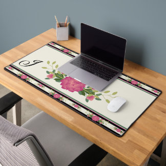 Pretty Bold Flower Design Monogrammed Desk Mat