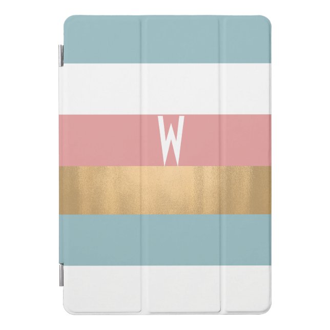 Pretty Bold Striped Pattern Monogrammed iPad Pro Cover (Front)