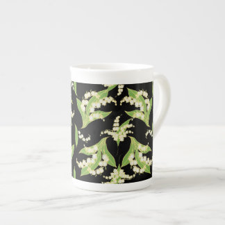 Pretty Bone China Mug: Lilies of the Valley, Black Bone China Mug