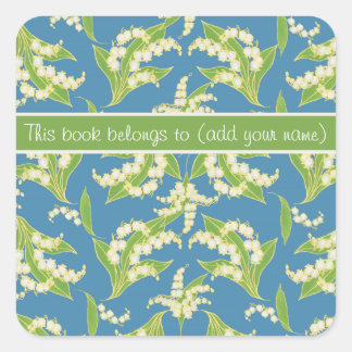 Pretty Bookplates: Lilies of the Valley, Blue Square Sticker