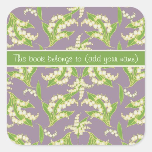 Pretty Bookplates Lilies of the Valley Mauve Square Sticker