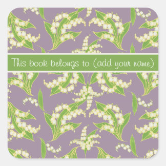 Pretty Bookplates: Lilies of the Valley, Mauve Square Sticker