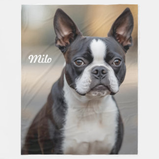 Pretty Boston Terrier Personalized Fleece Blanket