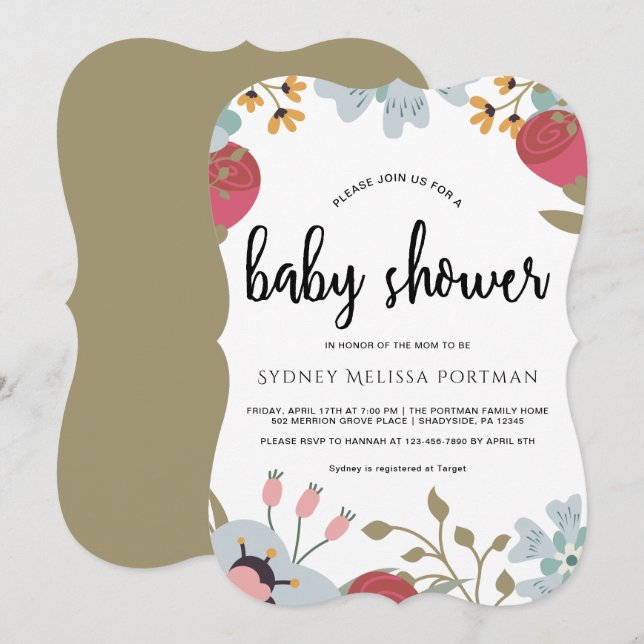 Pretty Botanical Baby Shower Invitation (Front/Back)