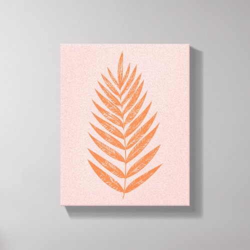 Pretty Botanical Fern Palm Leaf Pastel Pink Orange Canvas Print