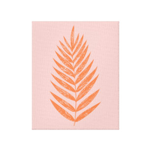 Pretty Botanical Fern Palm Leaf Pastel Pink Orange Canvas Print