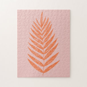 Pretty Botanical Fern Palm Leaf Pastel Pink Orange Jigsaw Puzzle