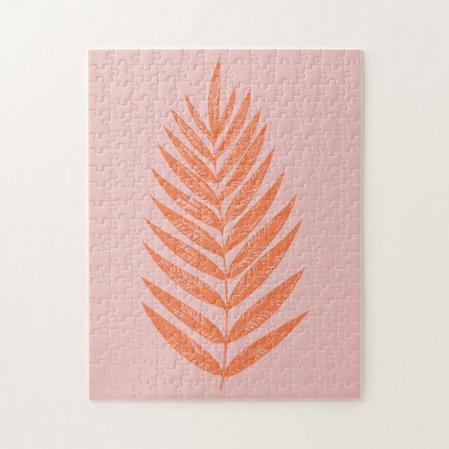 Pretty Botanical Fern Palm Leaf Pastel Pink Orange Jigsaw Puzzle (Vertical)