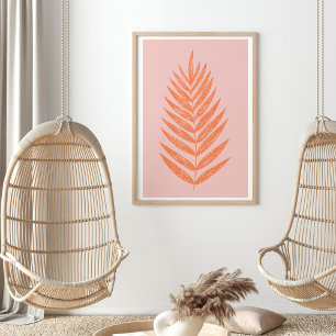Pretty Botanical Fern Palm Leaf Pastel Pink Orange Poster