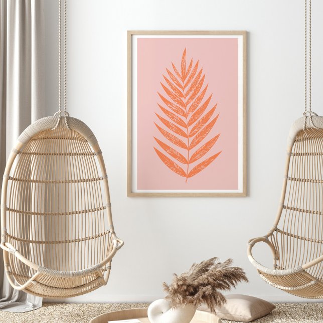 Pretty Botanical Fern Palm Leaf Pastel Pink Orange Poster (Creator Uploaded)