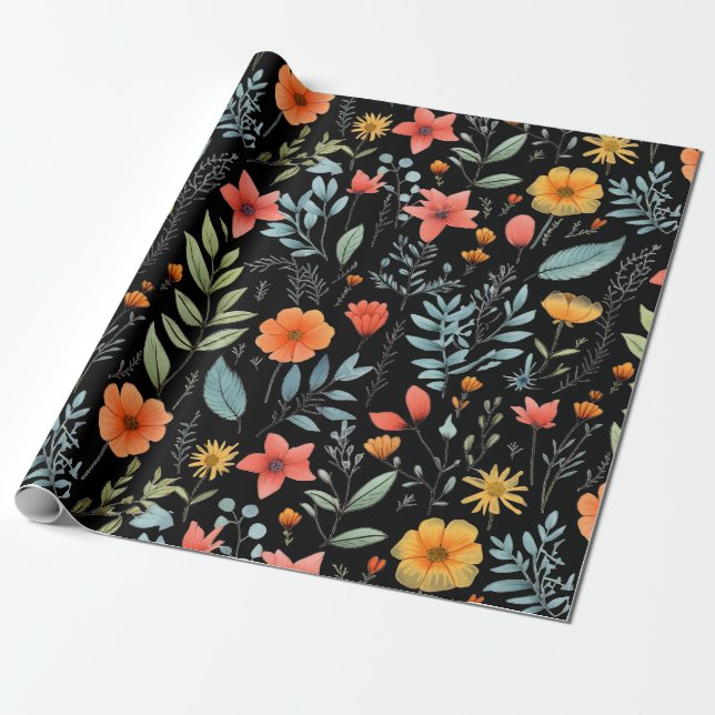 Pretty Botanical Floral Flower Nature Greenery Wrapping Paper (Unrolled)