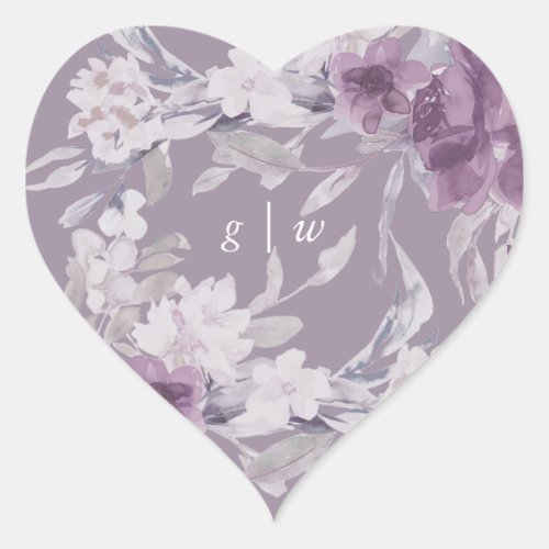 Pretty Botanical Floral Monogram Wedding Heart Sticker