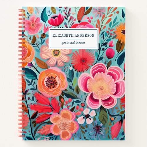 Pretty Botanical Floral Pattern Spiral Notebook
