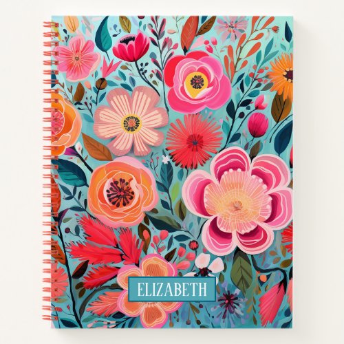 Pretty Botanical Floral Pattern Spiral Notebook