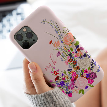 Pretty Botanical Floral Wild Flowers Chic Monogram Case-mate Iphone 14 Pro Max Case by girly_trend at Zazzle