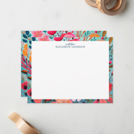 Pretty Botanical Girly Floral Frame  Note Card