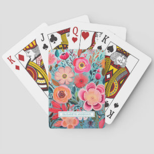 Pretty Botanical Girly Floral Pattern Poker Cards