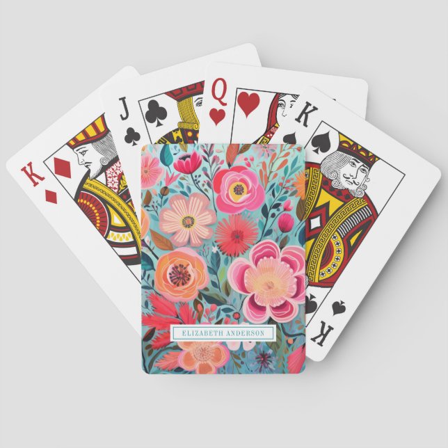 Pretty Botanical Girly Floral Pattern Poker Cards (Back)