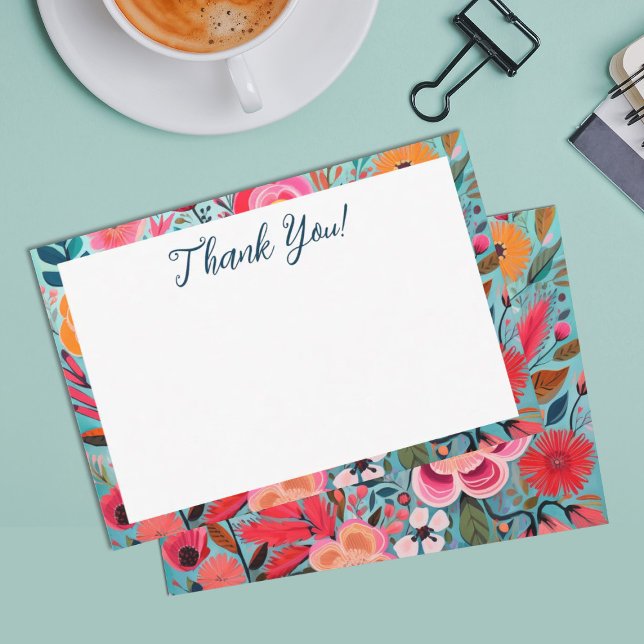 Pretty Botanical Girly Floral Thank You Card (A pretty colorful floral thank you card. Coordinates with other stationery items.)