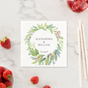 Pretty Botanical Greenery Blush Pink Wedding  Napkins