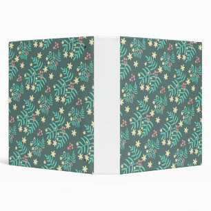 Pretty Botanical Leaves and Berries Blue Pattern 3 Ring Binder