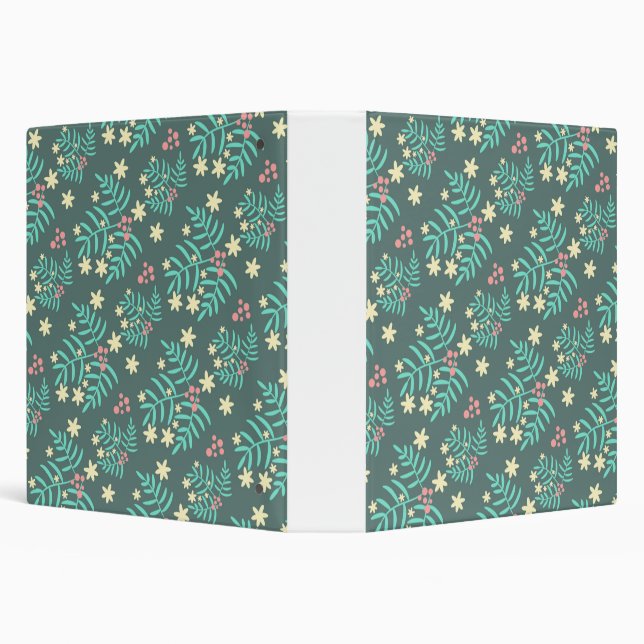 Pretty Botanical Leaves and Berries Blue Pattern 3 Ring Binder (Background)
