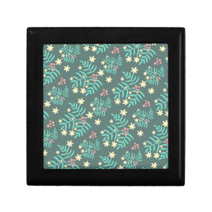 Pretty Botanical Leaves and Berries Blue Pattern Gift Box