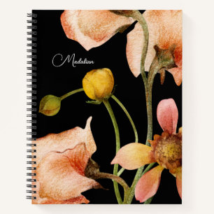Pretty botanical Monogrammed Modern black Notebook
