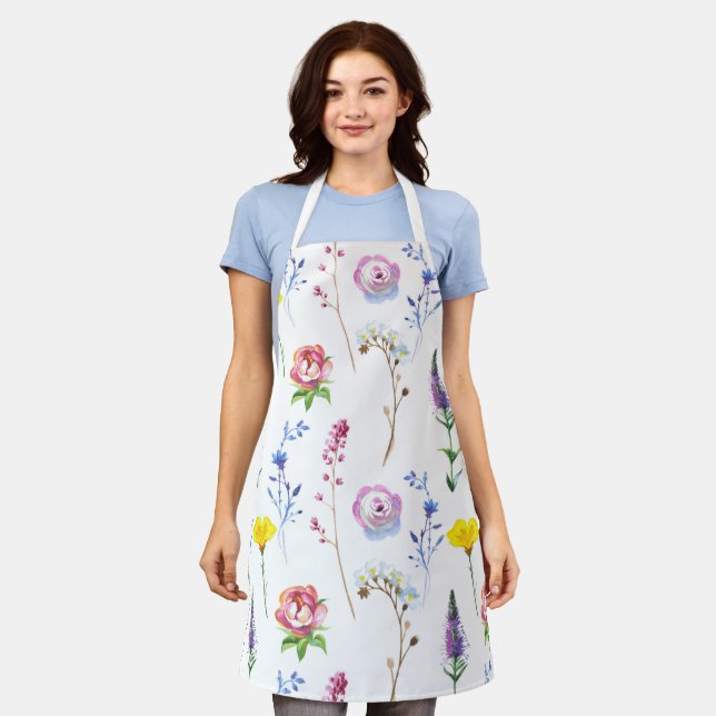Pretty Botanical Pattern Wildflower Apron (Worn)