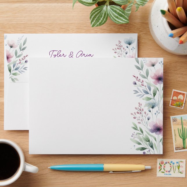Pretty Botanical Personalized Wedding Envelope (Desk)