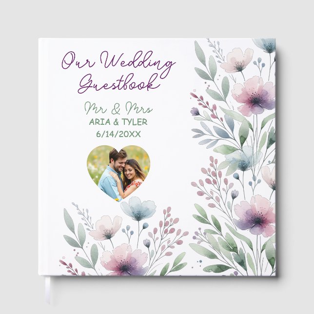 Pretty Botanical Personalized Wedding Guest Book (Front)
