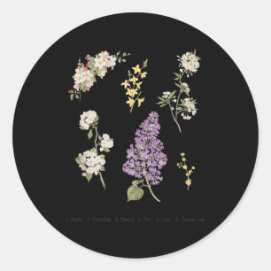 Pretty botanical print flowering trees lilac apple classic round sticker