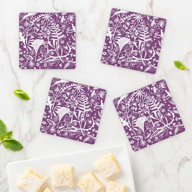 Pretty Botanical Purple Coaster Set (In Situ)