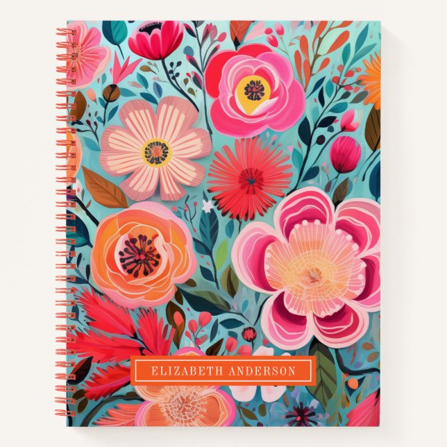 Pretty Botanical Stylish Floral Dot Journal (Front)