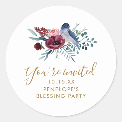 Pretty Botanical Youre Invited Mothers Blessing  Classic Round Sticker