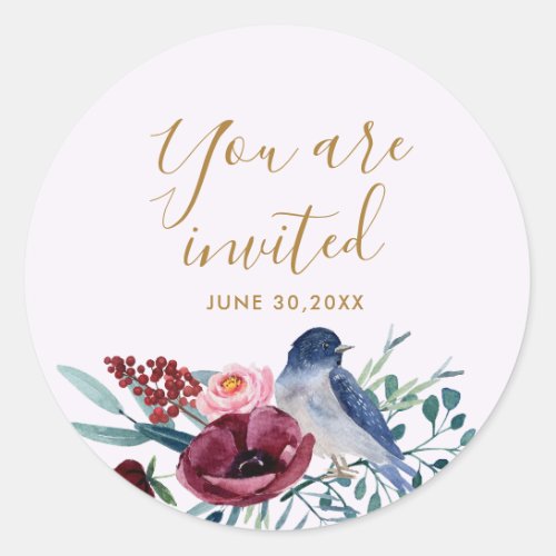 Pretty Botanical Youre Invited Mothers Blessing  Classic Round Sticker